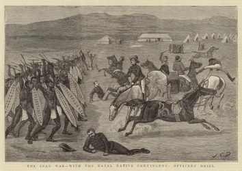 De Zoeloe-oorlog, met het Natal Native Contingent, Officiersdrill